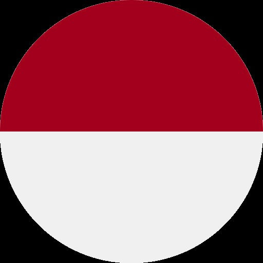 A circular icon of the Indonesian flag with a red top half and a white bottom half.