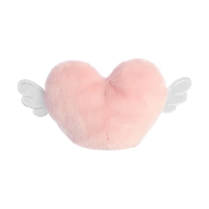 The Twice as Sweet Palm Pal Bliss Heart is a plush, light pink heart-shaped toy with white wings, offering a whimsical, angelic touch—an ideal Valentines Day gift.