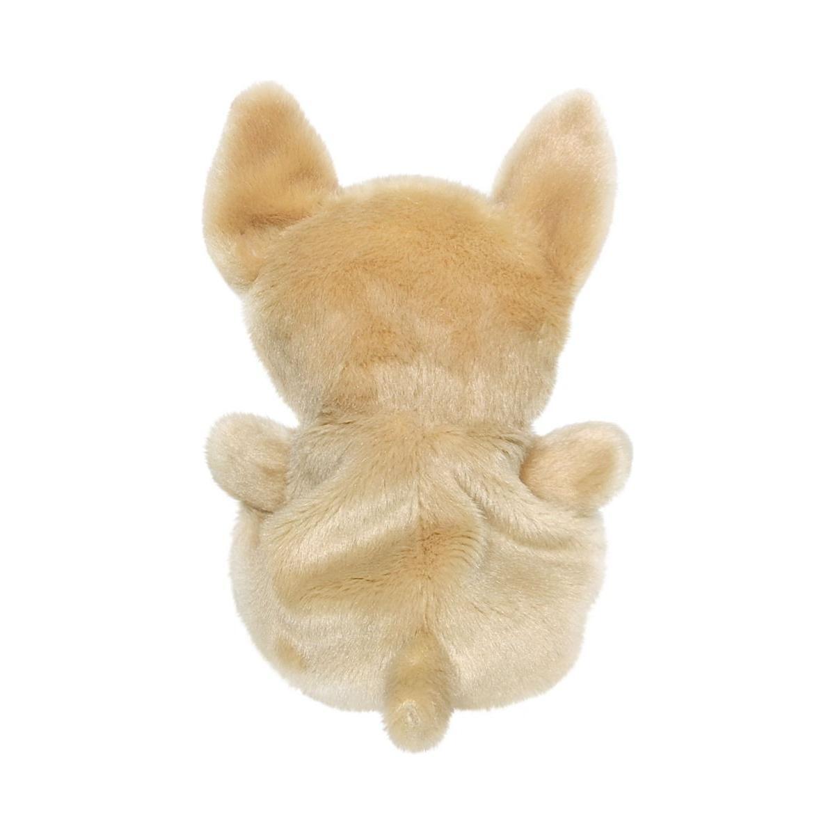 The Twice as Sweet Palm Pal Cookie Chihuahua is a soft, light brown plush dog shown from the back, featuring large upright ears, short arms, and a small tail against a white background.