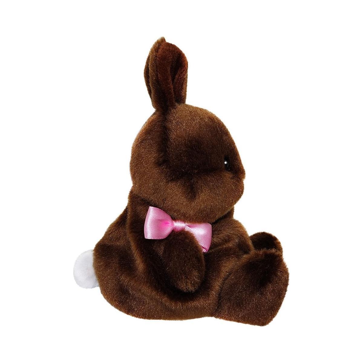 The Twice as Sweet Palm Pal Richie Chocolate Bunny plush features a pink bow and white tail, sitting upright against a plain white background.