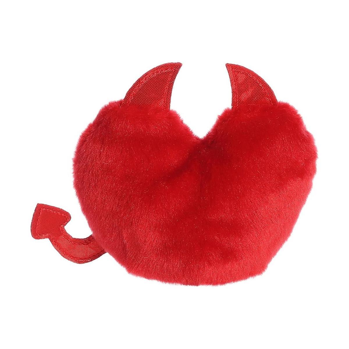 The Twice as Sweet Palm Pal Klaus Heart is a red, plush heart with devil horns and a pointed tail, crafted from soft, fuzzy material—perfect as a playful Valentines Day gift.