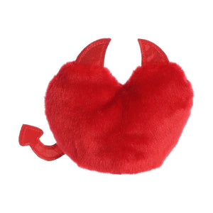 The Twice as Sweet Palm Pal Klaus Heart is a red, plush heart with devil horns and a pointed tail, crafted from soft, fuzzy material—perfect as a playful Valentines Day gift.