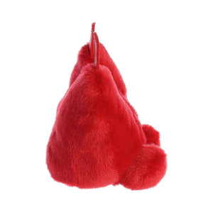 The Twice as Sweet Palm Pal Klaus Heart is a soft, bright red, heart-shaped plushie with a fuzzy texture, triangular profile, small upright ear, and rounded limbs; its face is not visible from the side view.