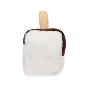 The Palm Pal Dolce Ice Cream Bar by Twice as Sweet is a plush toy with a white, fluffy front, brown edges, and a tan stick on top—perfect for summer fun and designed to look like a classic ice cream bar.